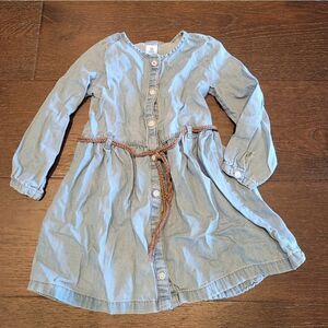 Carter's 3T Denim Button Front Shirt Dress Braided Rope Belt Long Sleeve